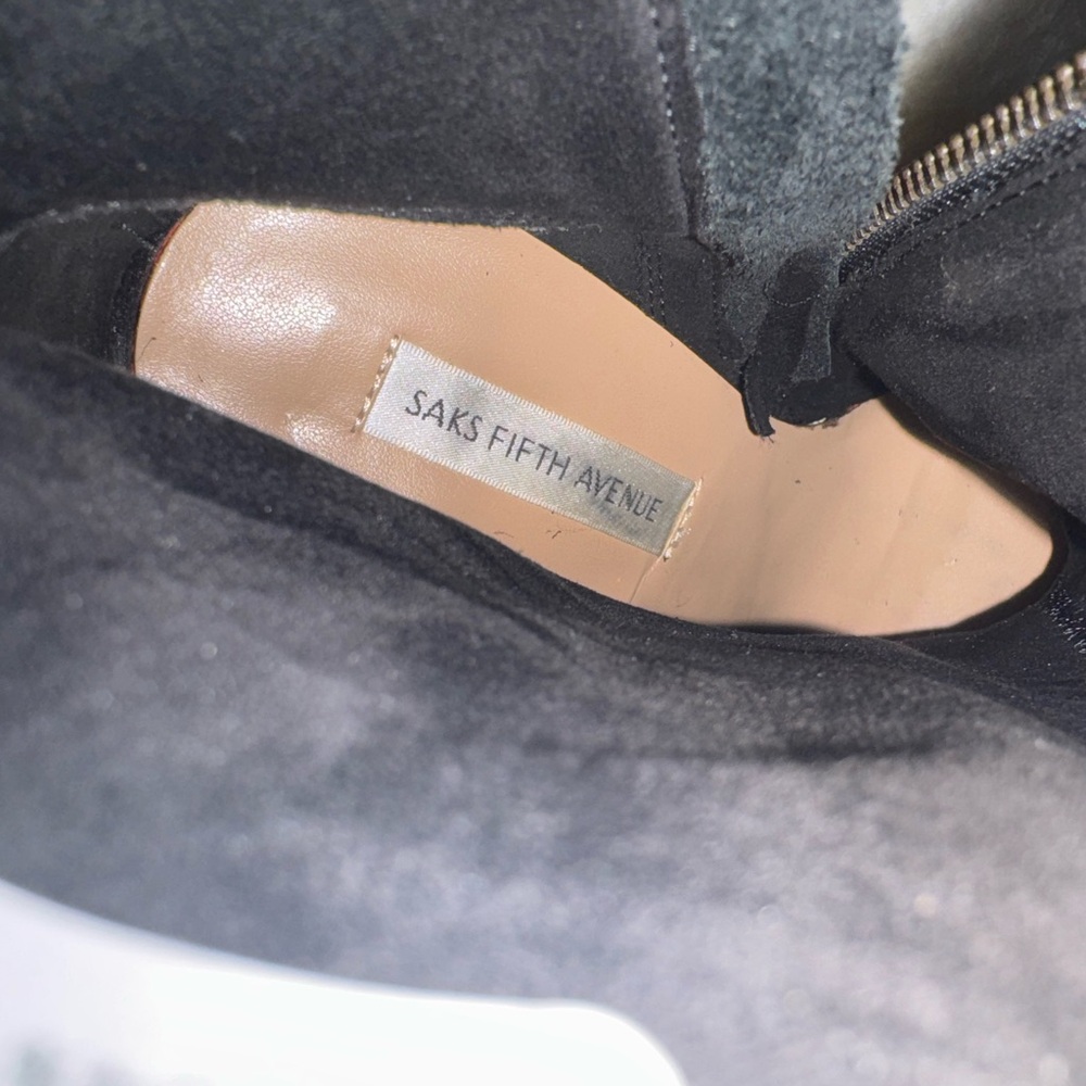 Saks Fifth Avenue Black Leather High Heel Mid-Calf Boots - Picture 3 of 4